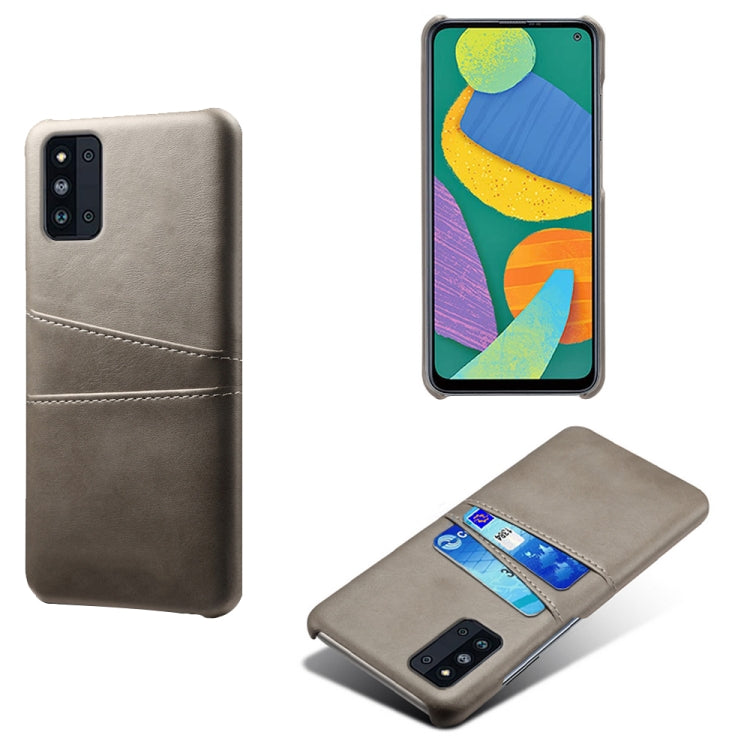 For Samsung Galaxy F52 5G Calf Texture PC + PU Leather Back Cover Shockproof Case with Dual Card Slots