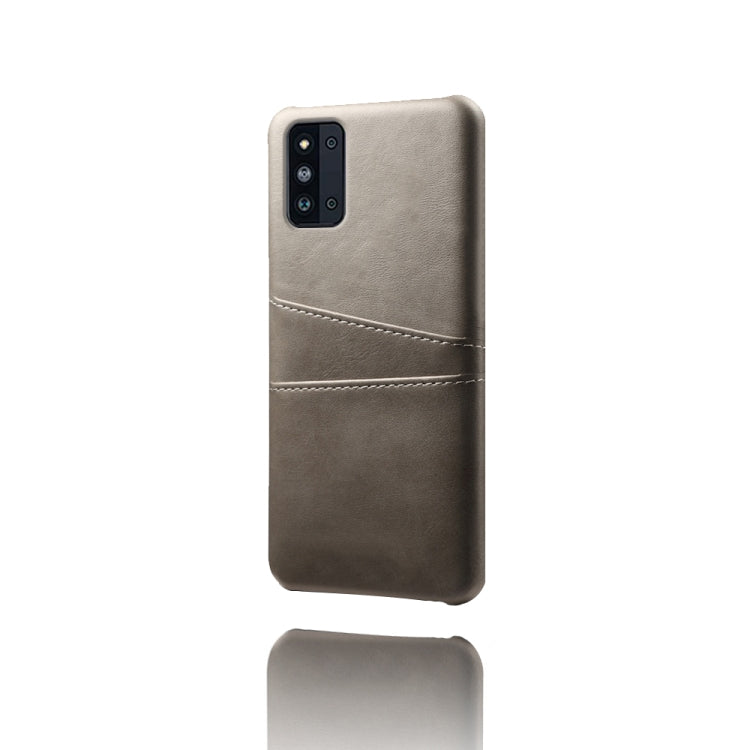 For Samsung Galaxy F52 5G Calf Texture PC + PU Leather Back Cover Shockproof Case with Dual Card Slots