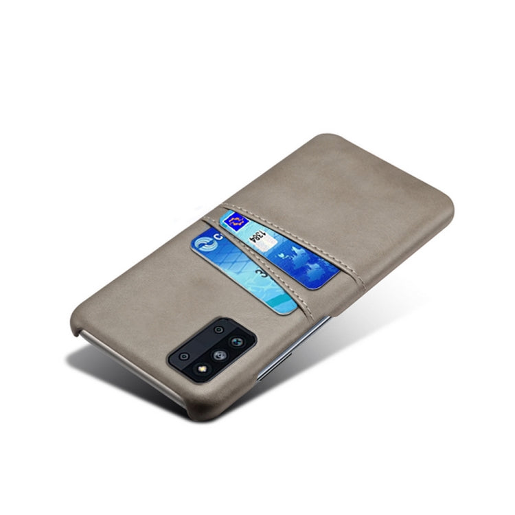 For Samsung Galaxy F52 5G Calf Texture PC + PU Leather Back Cover Shockproof Case with Dual Card Slots