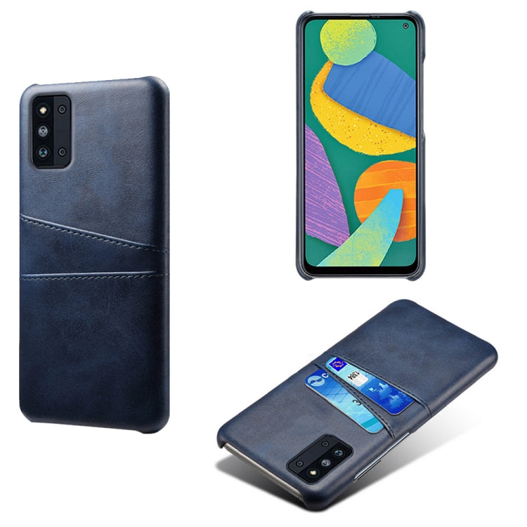 For Samsung Galaxy F52 5G Calf Texture PC + PU Leather Back Cover Shockproof Case with Dual Card Slots