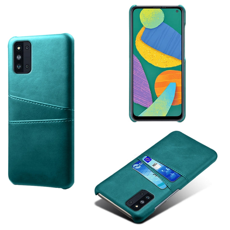 For Samsung Galaxy F52 5G Calf Texture PC + PU Leather Back Cover Shockproof Case with Dual Card Slots