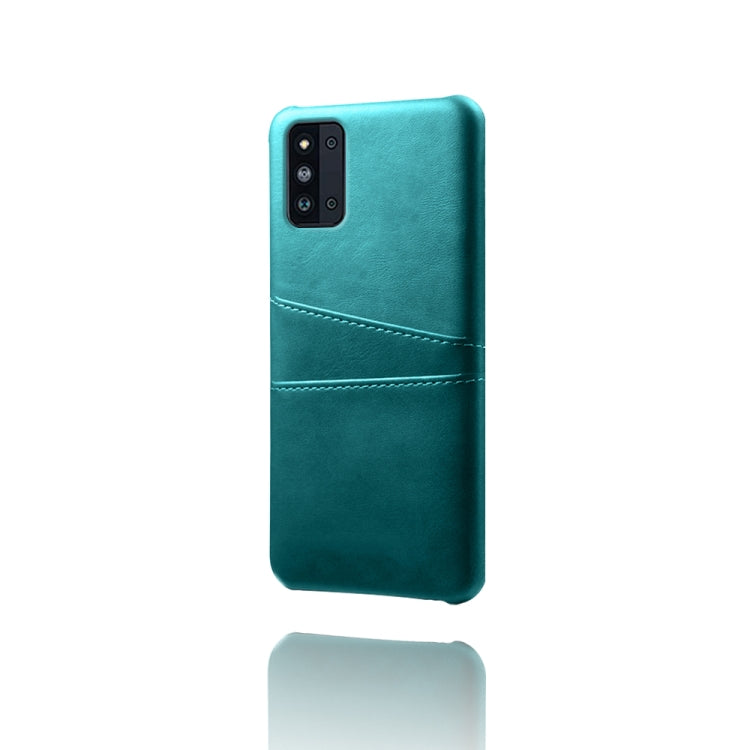 For Samsung Galaxy F52 5G Calf Texture PC + PU Leather Back Cover Shockproof Case with Dual Card Slots