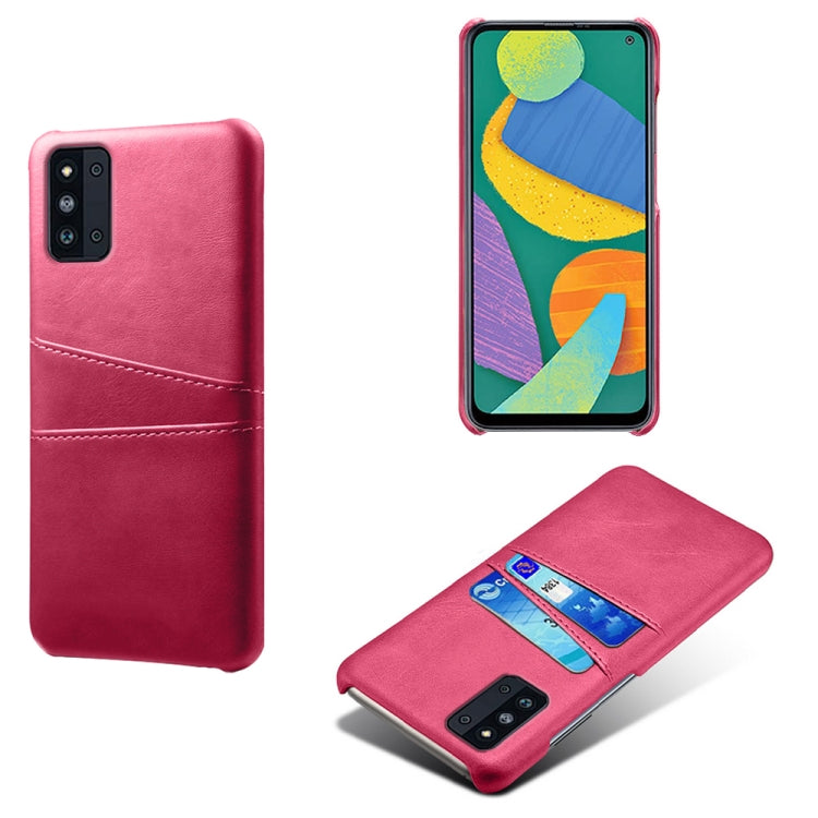 For Samsung Galaxy F52 5G Calf Texture PC + PU Leather Back Cover Shockproof Case with Dual Card Slots
