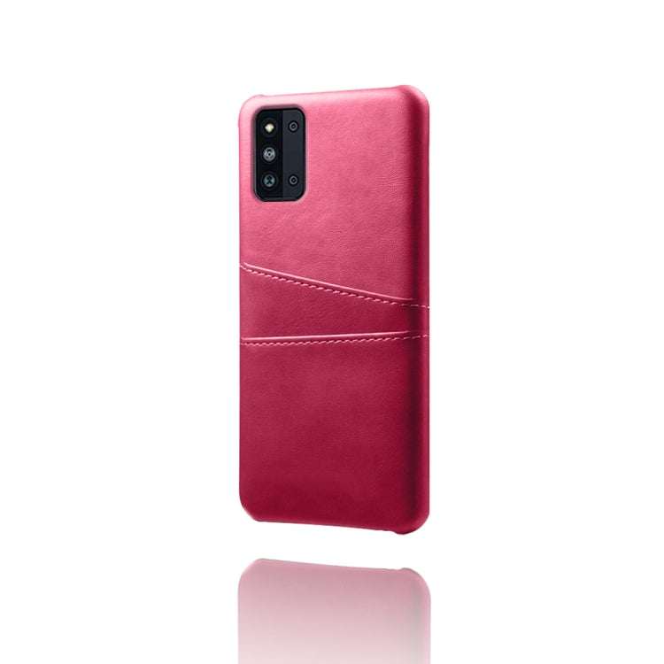 For Samsung Galaxy F52 5G Calf Texture PC + PU Leather Back Cover Shockproof Case with Dual Card Slots