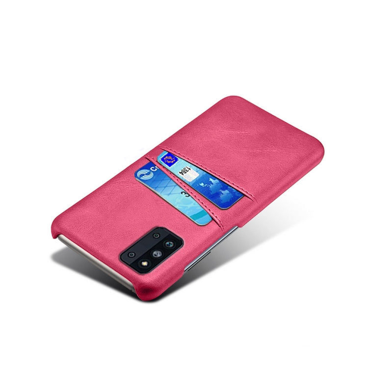 For Samsung Galaxy F52 5G Calf Texture PC + PU Leather Back Cover Shockproof Case with Dual Card Slots