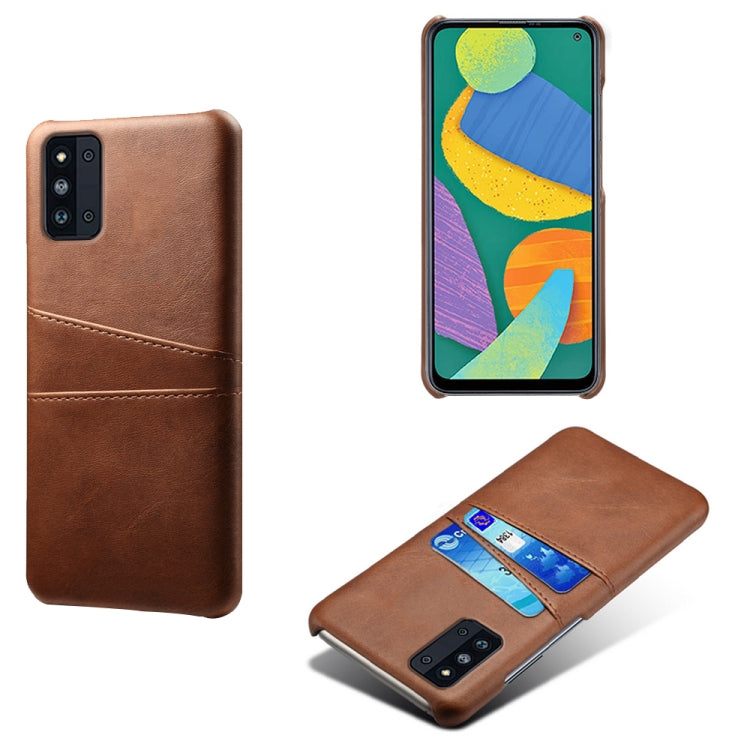 For Samsung Galaxy F52 5G Calf Texture PC + PU Leather Back Cover Shockproof Case with Dual Card Slots