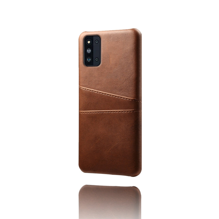 For Samsung Galaxy F52 5G Calf Texture PC + PU Leather Back Cover Shockproof Case with Dual Card Slots