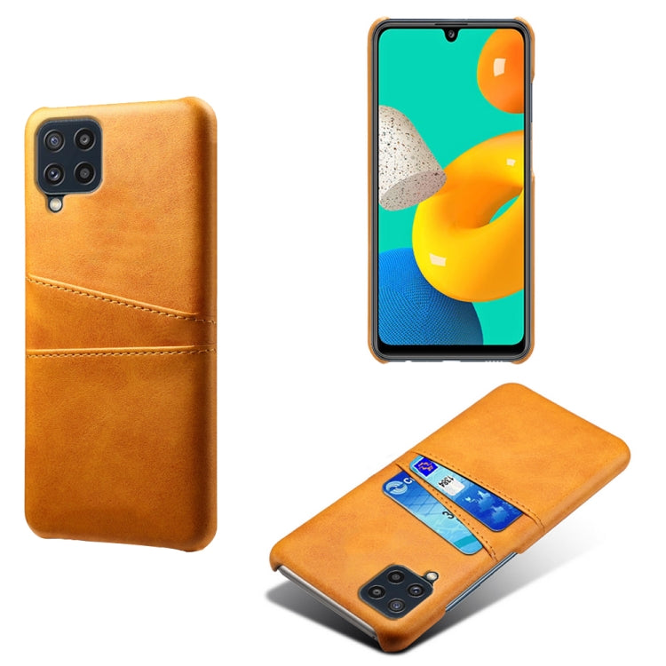 For Samsung Galaxy M32 Calf Texture PC + PU Leather Back Cover Shockproof Case with Dual Card Slots