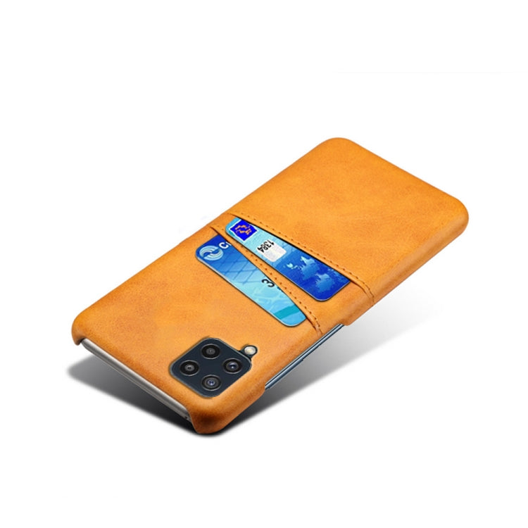 For Samsung Galaxy M32 Calf Texture PC + PU Leather Back Cover Shockproof Case with Dual Card Slots