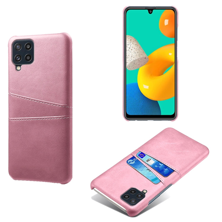 For Samsung Galaxy M32 Calf Texture PC + PU Leather Back Cover Shockproof Case with Dual Card Slots