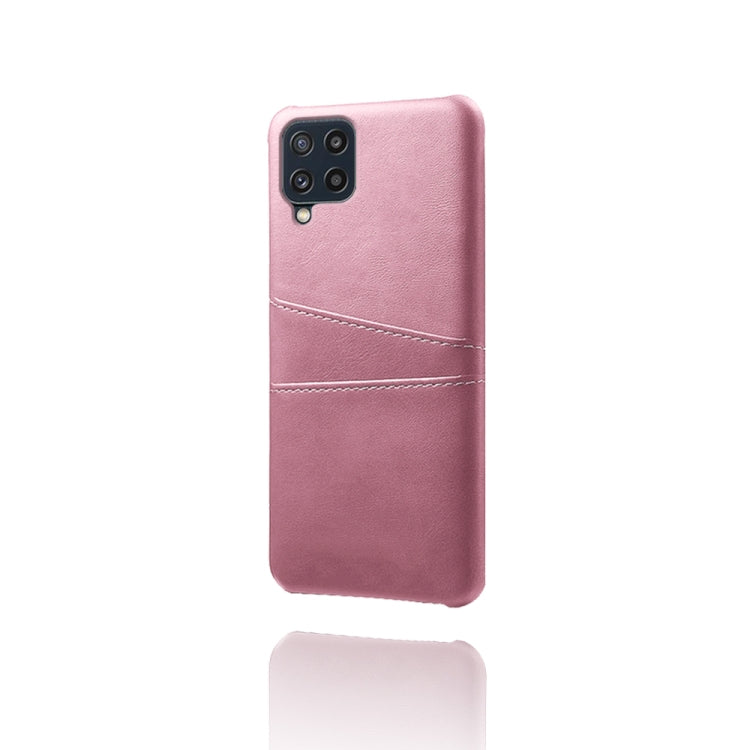 For Samsung Galaxy M32 Calf Texture PC + PU Leather Back Cover Shockproof Case with Dual Card Slots