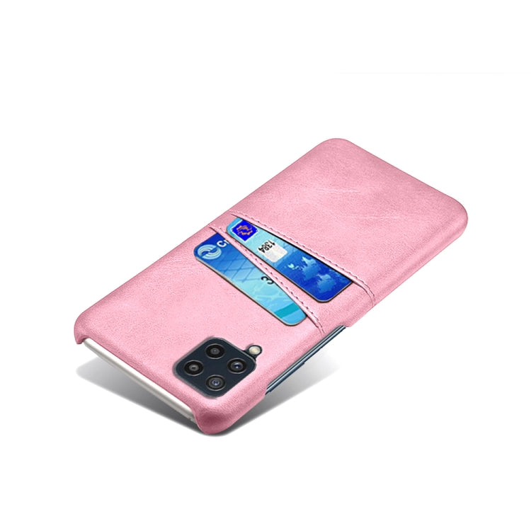 For Samsung Galaxy M32 Calf Texture PC + PU Leather Back Cover Shockproof Case with Dual Card Slots