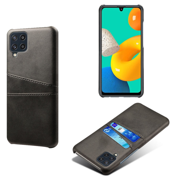 For Samsung Galaxy M32 Calf Texture PC + PU Leather Back Cover Shockproof Case with Dual Card Slots