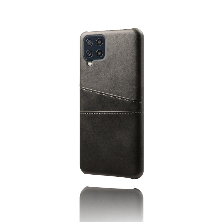 For Samsung Galaxy M32 Calf Texture PC + PU Leather Back Cover Shockproof Case with Dual Card Slots