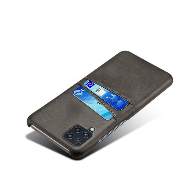 For Samsung Galaxy M32 Calf Texture PC + PU Leather Back Cover Shockproof Case with Dual Card Slots
