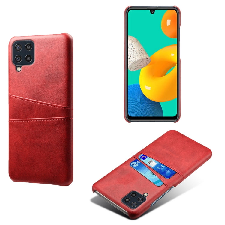 For Samsung Galaxy M32 Calf Texture PC + PU Leather Back Cover Shockproof Case with Dual Card Slots