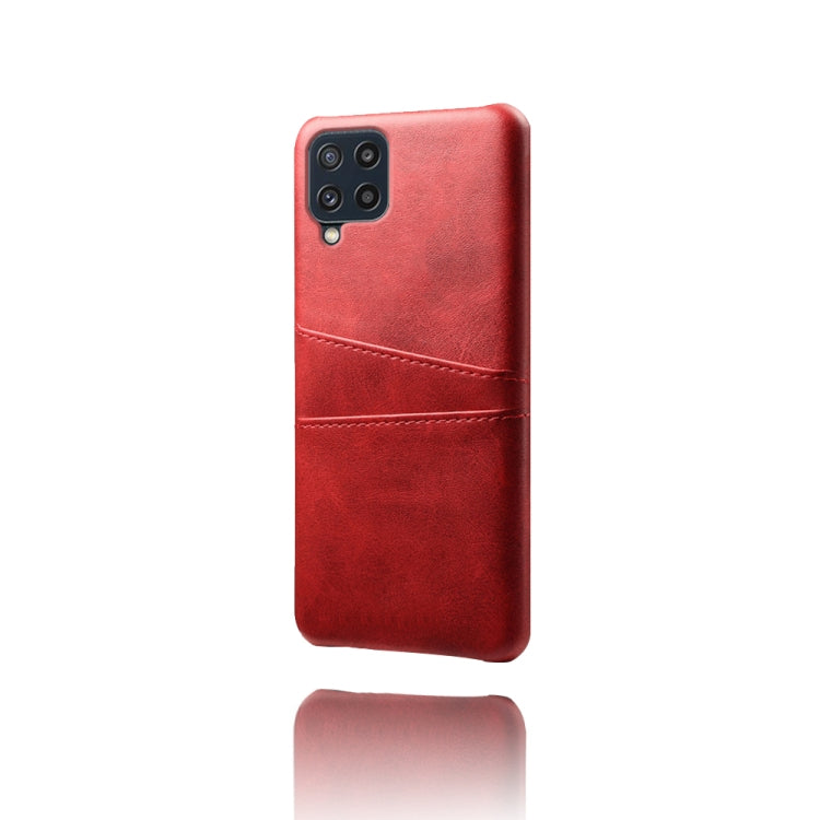 For Samsung Galaxy M32 Calf Texture PC + PU Leather Back Cover Shockproof Case with Dual Card Slots
