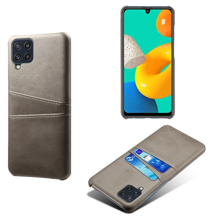 For Samsung Galaxy M32 Calf Texture PC + PU Leather Back Cover Shockproof Case with Dual Card Slots
