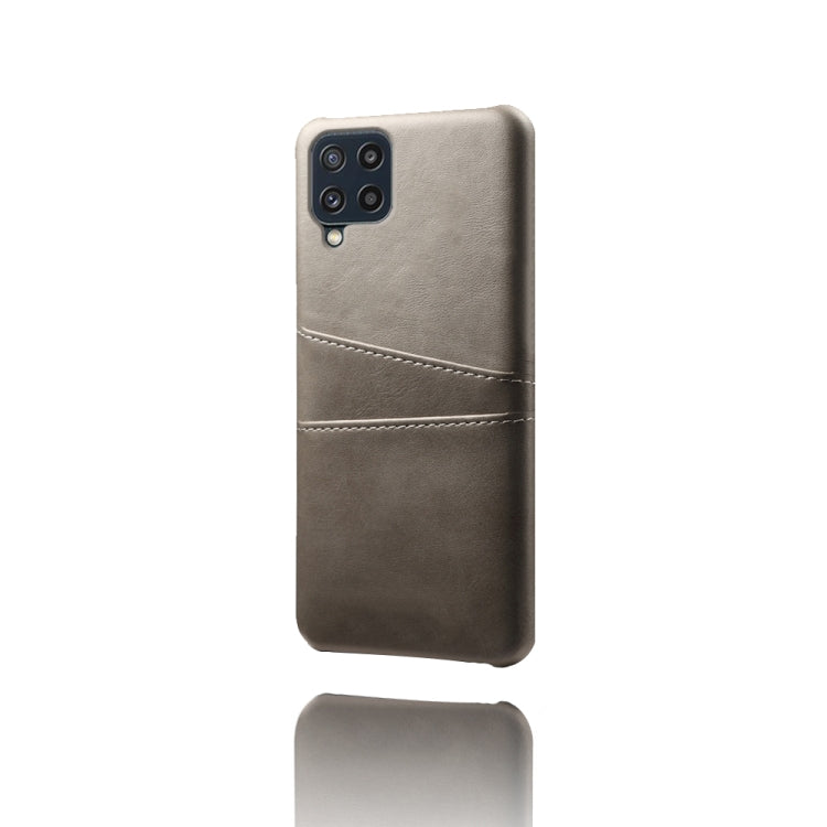 For Samsung Galaxy M32 Calf Texture PC + PU Leather Back Cover Shockproof Case with Dual Card Slots