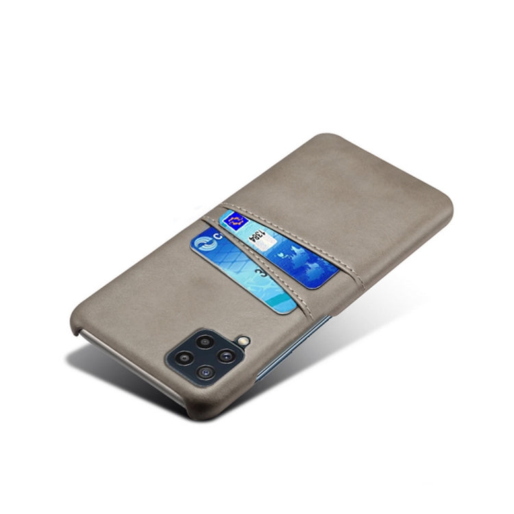 For Samsung Galaxy M32 Calf Texture PC + PU Leather Back Cover Shockproof Case with Dual Card Slots