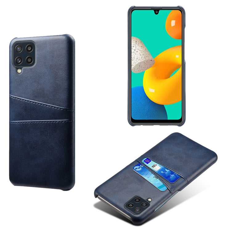 For Samsung Galaxy M32 Calf Texture PC + PU Leather Back Cover Shockproof Case with Dual Card Slots