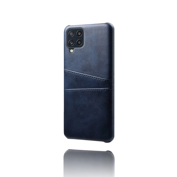 For Samsung Galaxy M32 Calf Texture PC + PU Leather Back Cover Shockproof Case with Dual Card Slots