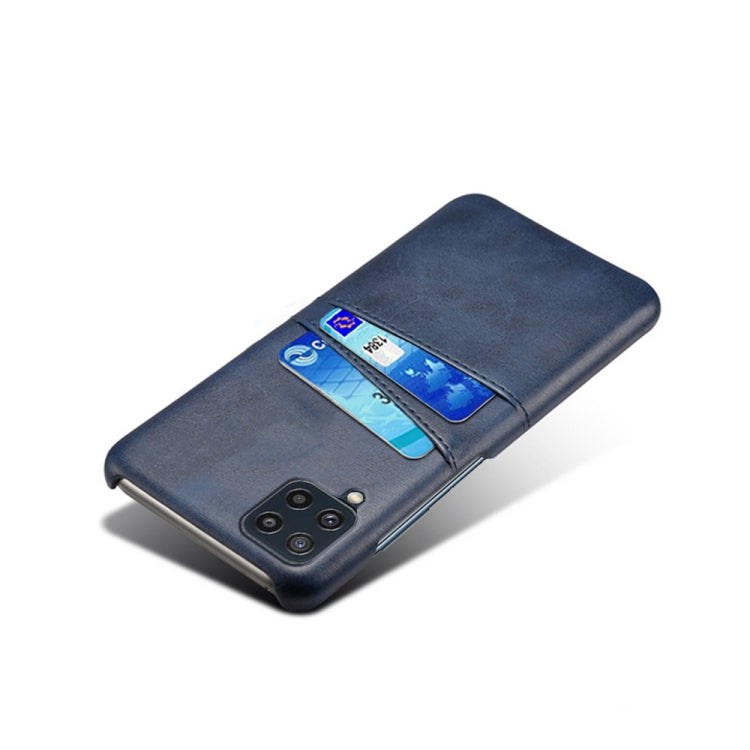 For Samsung Galaxy M32 Calf Texture PC + PU Leather Back Cover Shockproof Case with Dual Card Slots