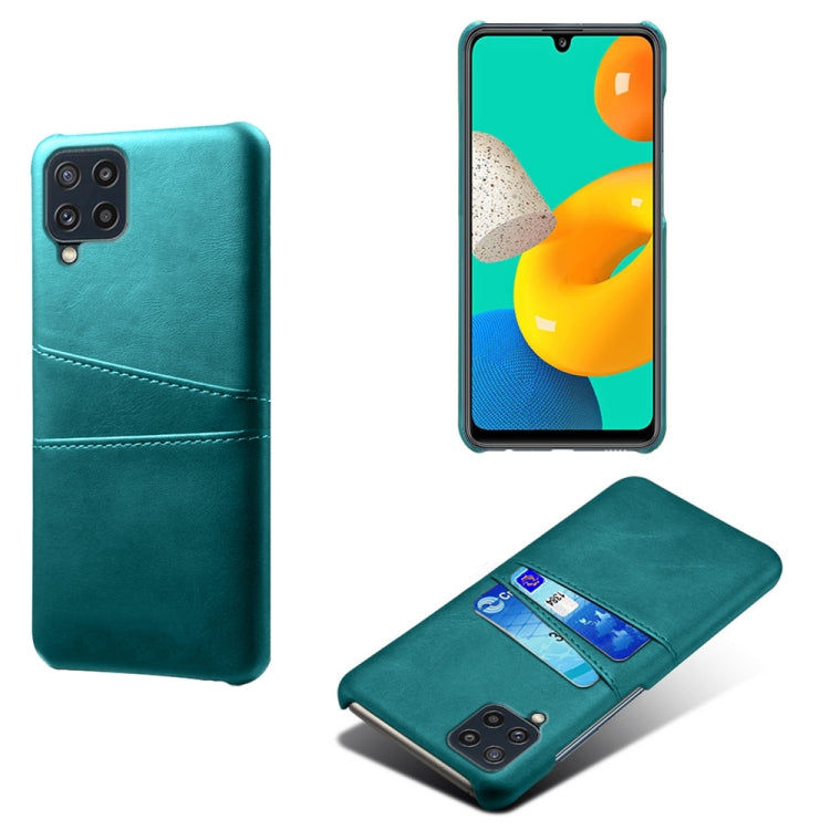 For Samsung Galaxy M32 Calf Texture PC + PU Leather Back Cover Shockproof Case with Dual Card Slots
