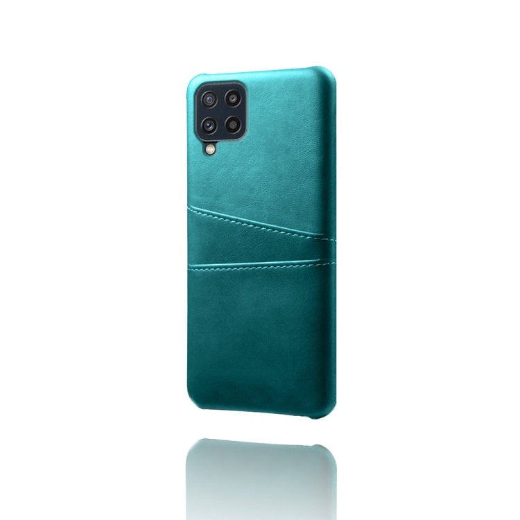 For Samsung Galaxy M32 Calf Texture PC + PU Leather Back Cover Shockproof Case with Dual Card Slots