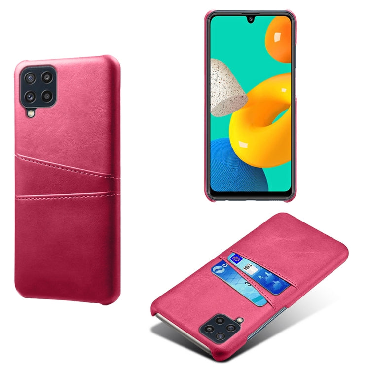 For Samsung Galaxy M32 Calf Texture PC + PU Leather Back Cover Shockproof Case with Dual Card Slots