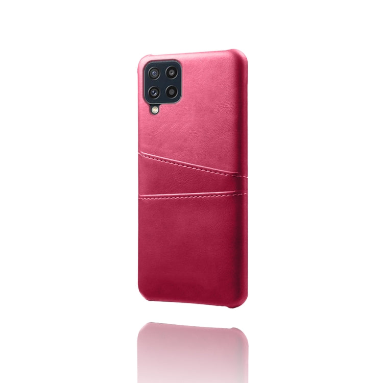 For Samsung Galaxy M32 Calf Texture PC + PU Leather Back Cover Shockproof Case with Dual Card Slots