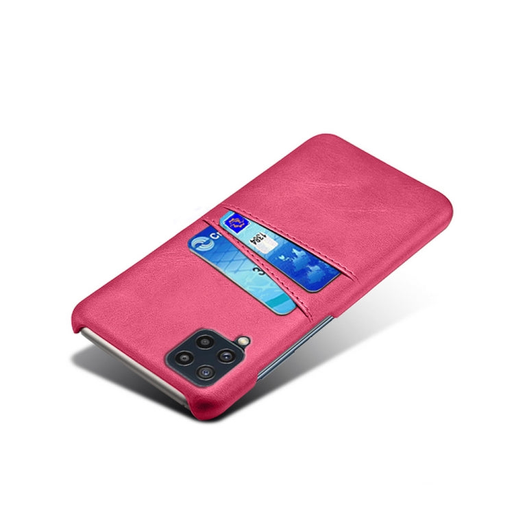 For Samsung Galaxy M32 Calf Texture PC + PU Leather Back Cover Shockproof Case with Dual Card Slots