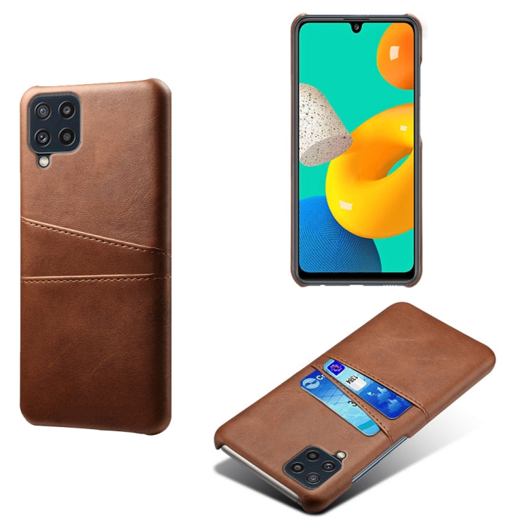 For Samsung Galaxy M32 Calf Texture PC + PU Leather Back Cover Shockproof Case with Dual Card Slots
