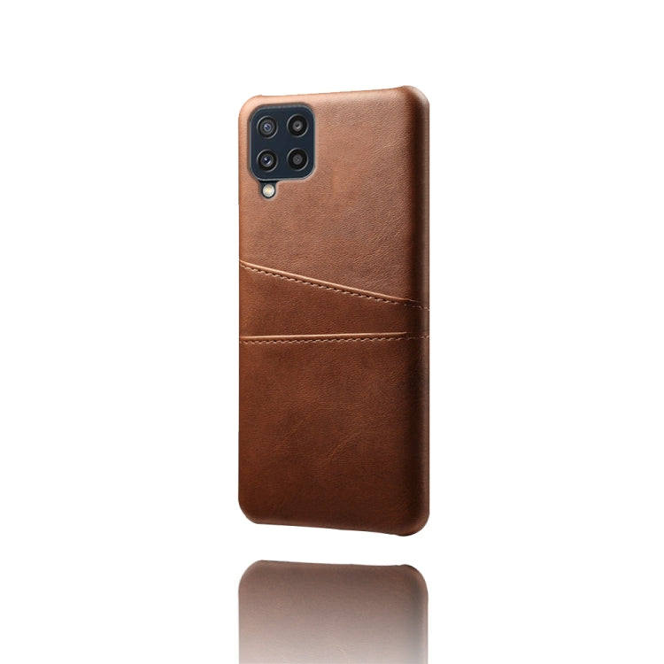 For Samsung Galaxy M32 Calf Texture PC + PU Leather Back Cover Shockproof Case with Dual Card Slots