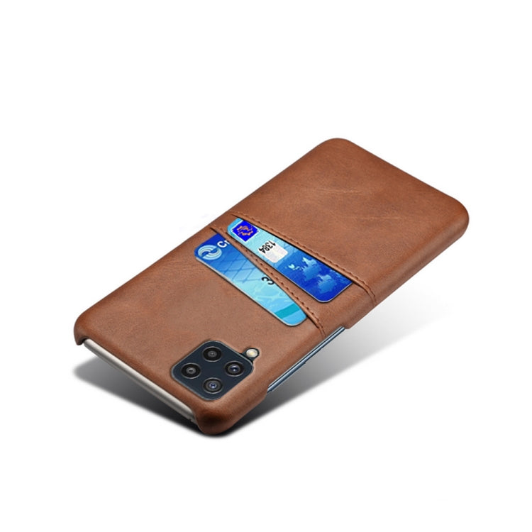 For Samsung Galaxy M32 Calf Texture PC + PU Leather Back Cover Shockproof Case with Dual Card Slots