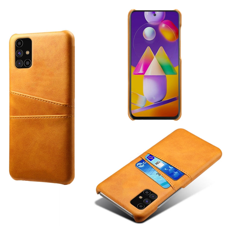 For Samsung Galaxy M31s Calf Texture PC + PU Leather Back Cover Shockproof Case with Dual Card Slots