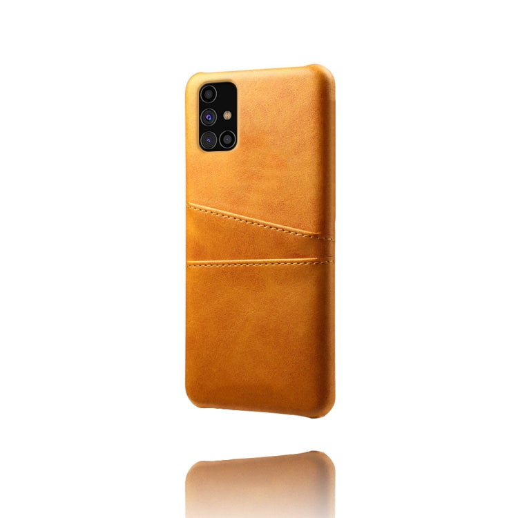 For Samsung Galaxy M31s Calf Texture PC + PU Leather Back Cover Shockproof Case with Dual Card Slots
