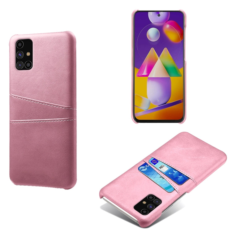 For Samsung Galaxy M31s Calf Texture PC + PU Leather Back Cover Shockproof Case with Dual Card Slots