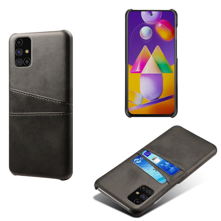 For Samsung Galaxy M31s Calf Texture PC + PU Leather Back Cover Shockproof Case with Dual Card Slots