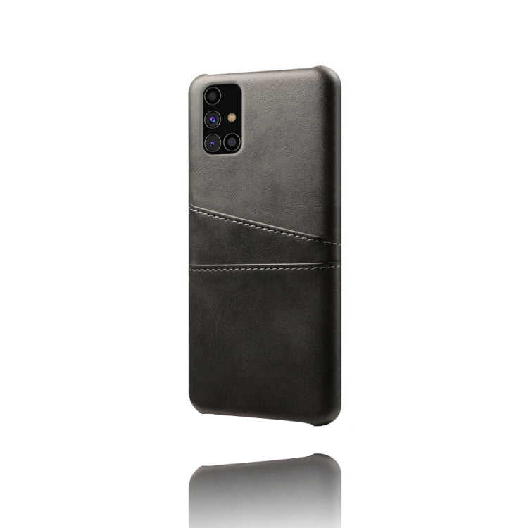 For Samsung Galaxy M31s Calf Texture PC + PU Leather Back Cover Shockproof Case with Dual Card Slots