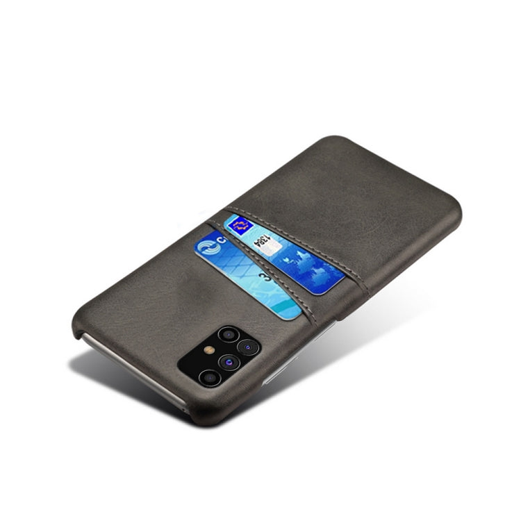 For Samsung Galaxy M31s Calf Texture PC + PU Leather Back Cover Shockproof Case with Dual Card Slots
