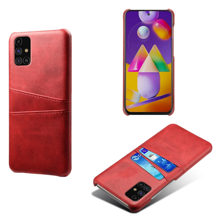 For Samsung Galaxy M31s Calf Texture PC + PU Leather Back Cover Shockproof Case with Dual Card Slots