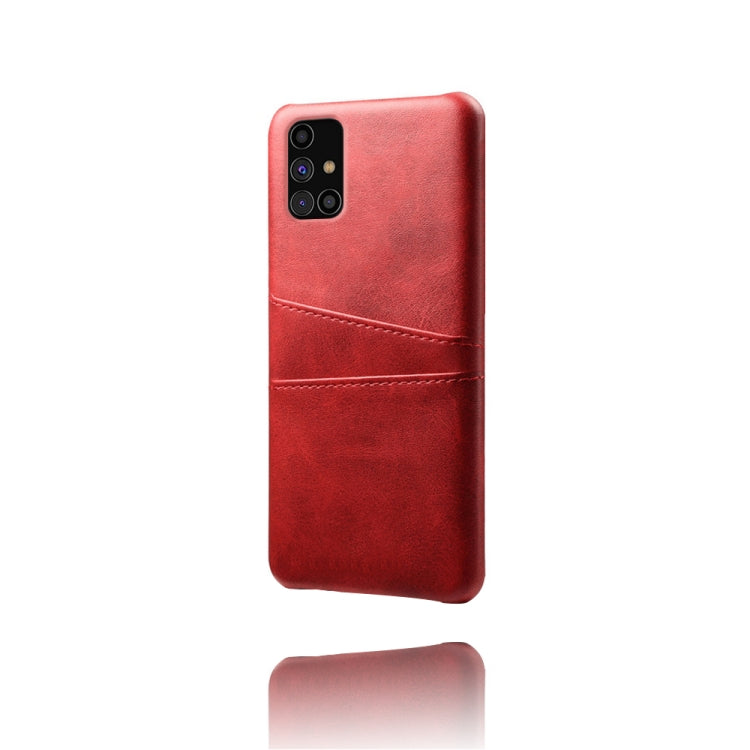 For Samsung Galaxy M31s Calf Texture PC + PU Leather Back Cover Shockproof Case with Dual Card Slots