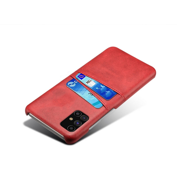 For Samsung Galaxy M31s Calf Texture PC + PU Leather Back Cover Shockproof Case with Dual Card Slots
