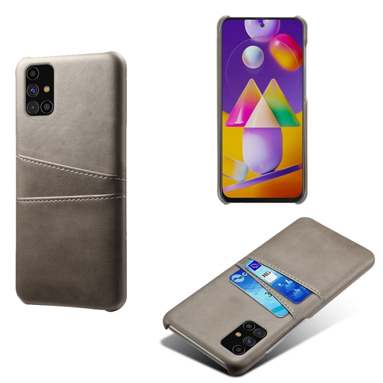 For Samsung Galaxy M31s Calf Texture PC + PU Leather Back Cover Shockproof Case with Dual Card Slots