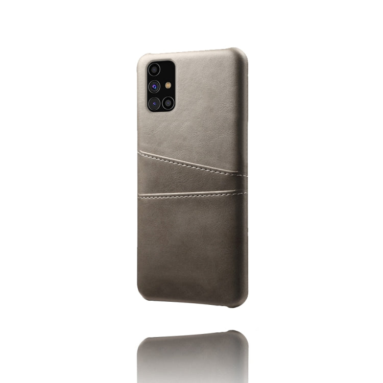 For Samsung Galaxy M31s Calf Texture PC + PU Leather Back Cover Shockproof Case with Dual Card Slots