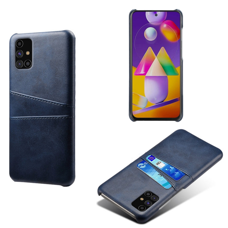 For Samsung Galaxy M31s Calf Texture PC + PU Leather Back Cover Shockproof Case with Dual Card Slots