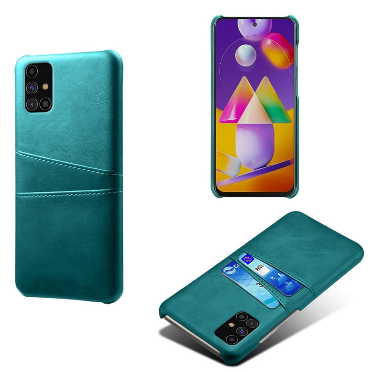 For Samsung Galaxy M31s Calf Texture PC + PU Leather Back Cover Shockproof Case with Dual Card Slots