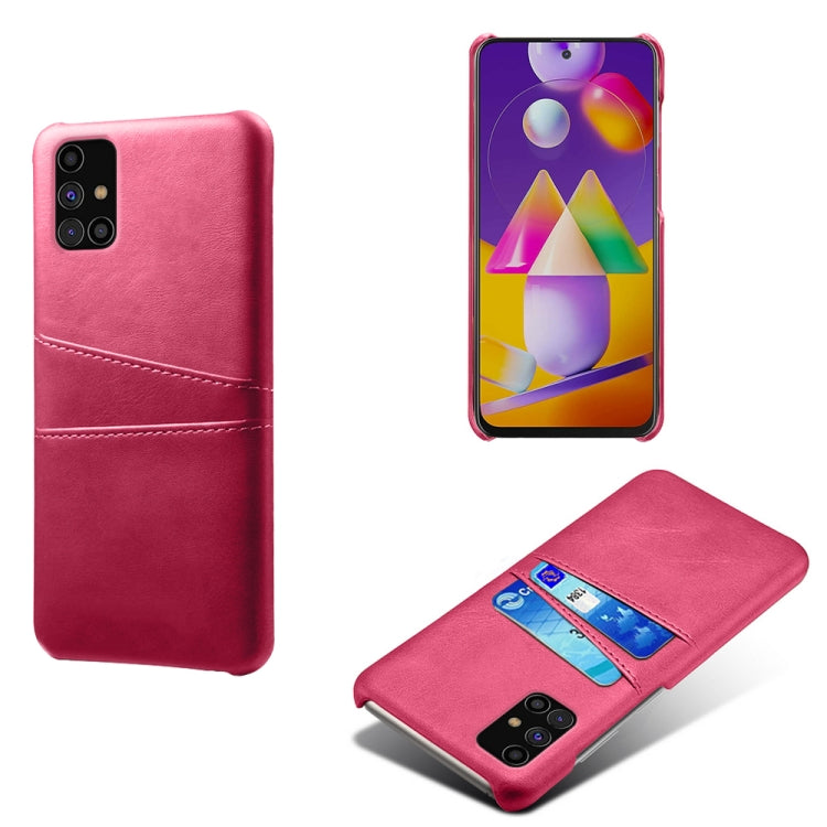 For Samsung Galaxy M31s Calf Texture PC + PU Leather Back Cover Shockproof Case with Dual Card Slots