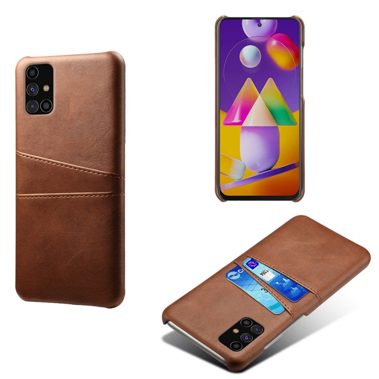 For Samsung Galaxy M31s Calf Texture PC + PU Leather Back Cover Shockproof Case with Dual Card Slots